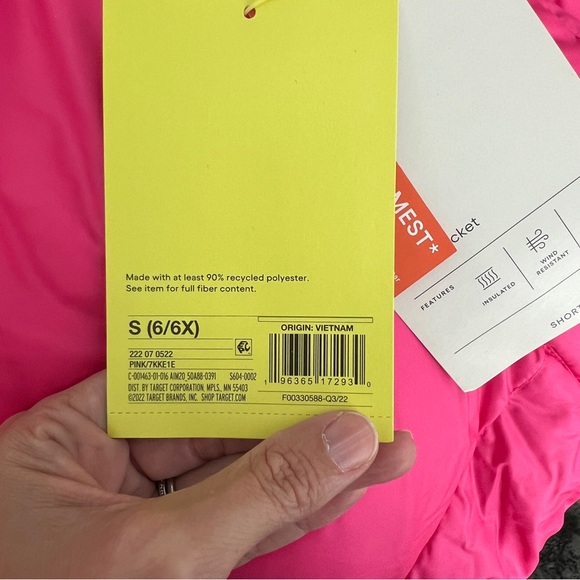 NWT Girl's hot pink Short Puffer Jacket - All in Motion - small - Picture 7 of 8